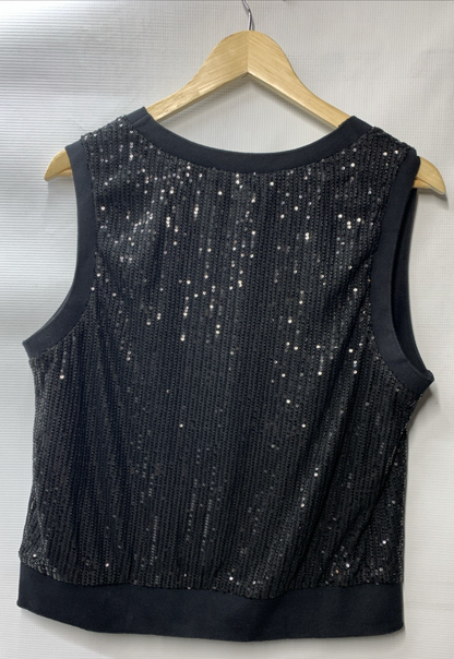 GRACE KARIN Women's Sparkly Sleeveless Sequin Cardigan Size 14 Black V-Neck