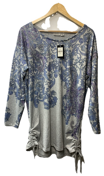Avenue Women's Plus Size Charlene Side Tie Top Size 16 Gray & Blue Long Sleeve