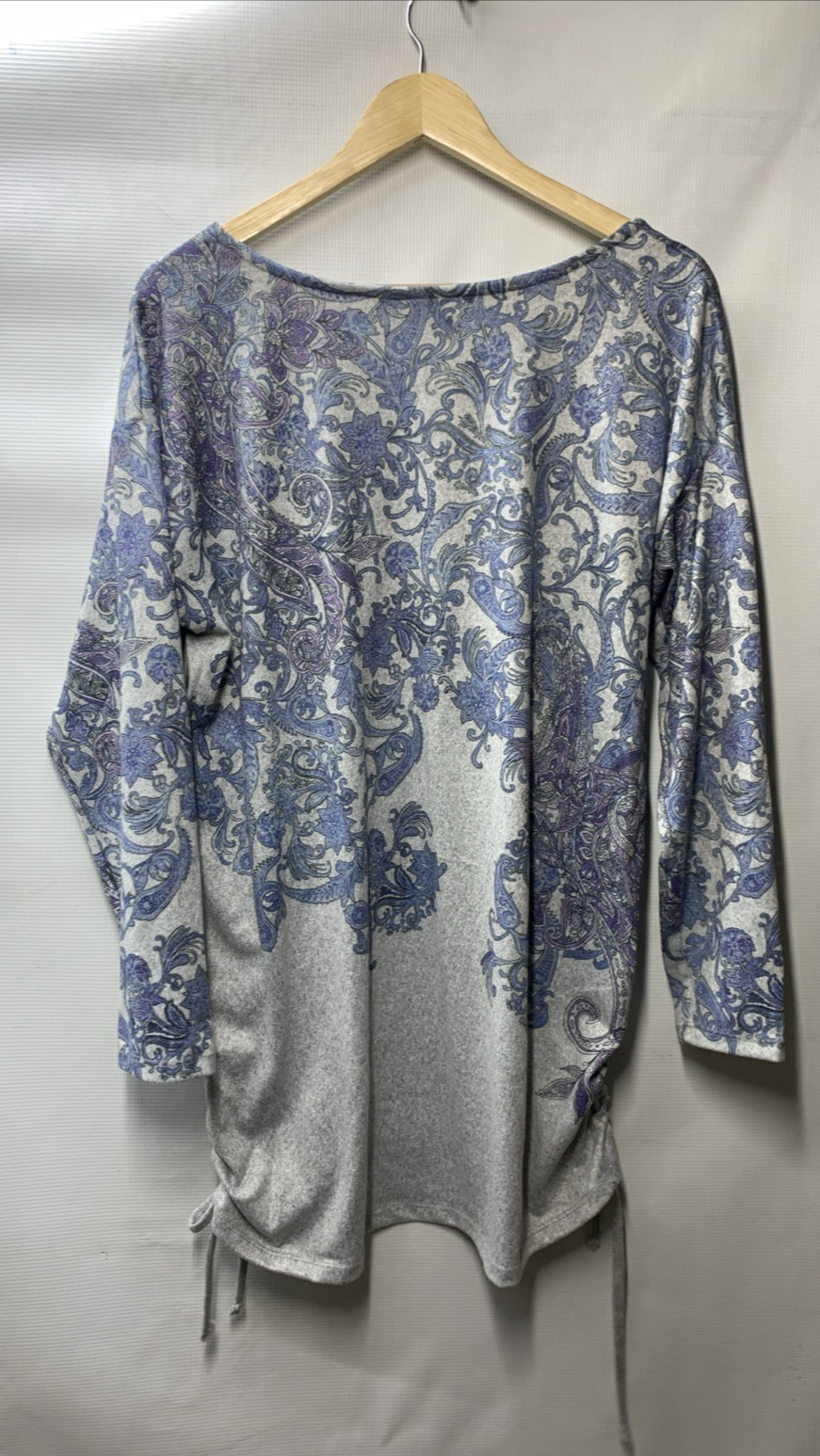 Avenue Women's Plus Size Charlene Side Tie Top Size 16 Gray & Blue Long Sleeve