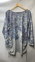 Avenue Women's Plus Size Charlene Side Tie Top Size 16 Gray & Blue Long Sleeve