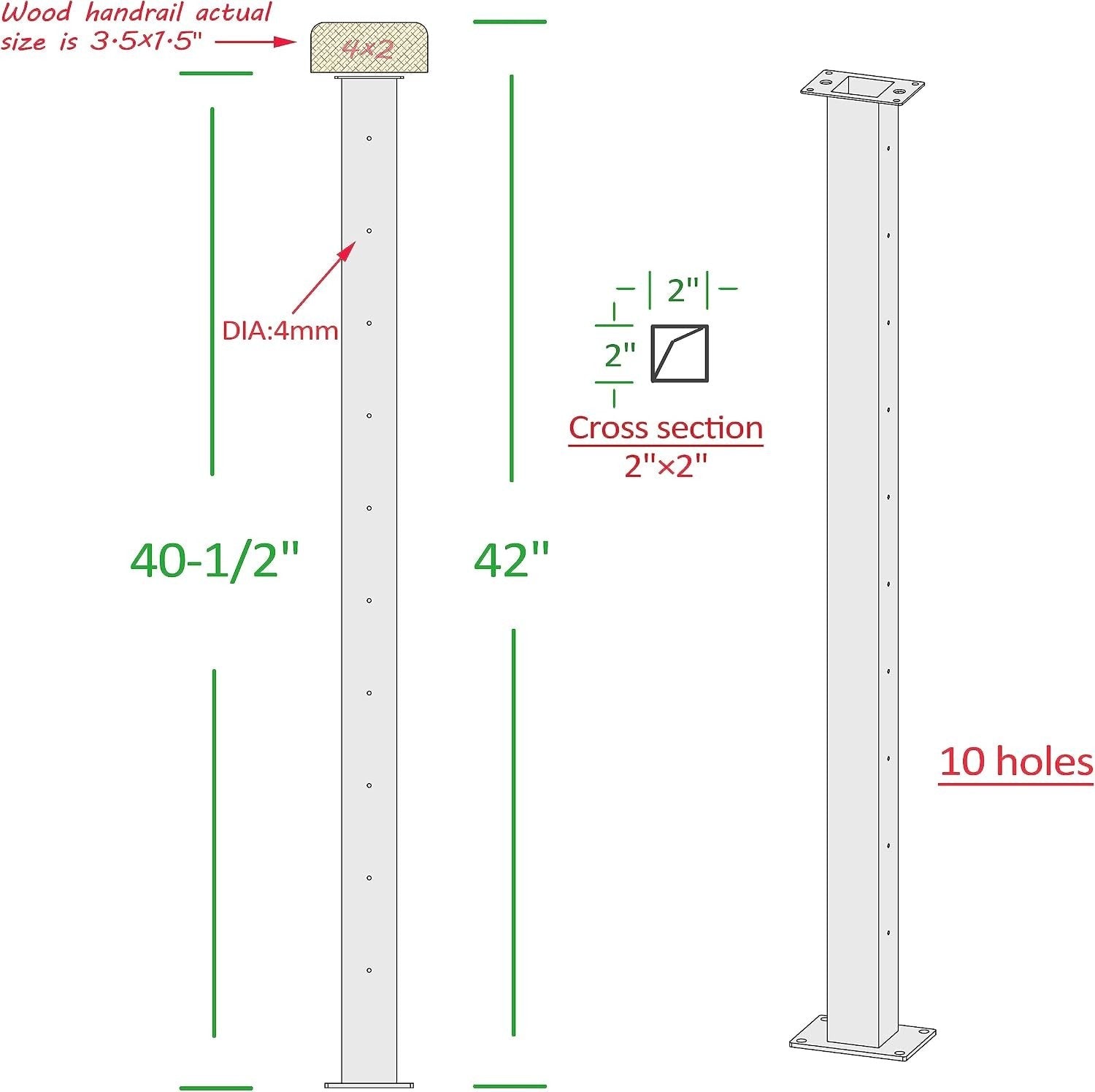 Mayset 42” Stainless Steel Cable Railing Intermediate 40.5' Posts 2 Pack