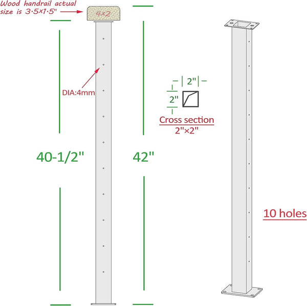 Mayset 42” Stainless Steel Cable Railing Intermediate 40.5' Posts 2 Pack