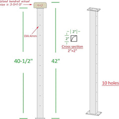 Mayset 42” Stainless Steel Cable Railing Intermediate 40.5' Posts 2 Pack