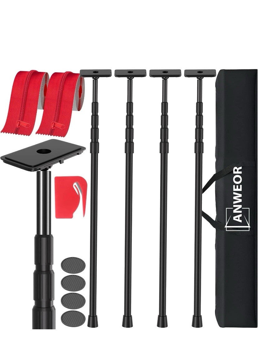 12FT Dust Barrier (4) Poles Kit Spring Retractable Zipper Wall Poles for Renovat