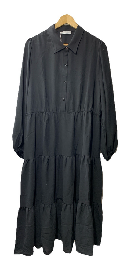 Jasambac Womens Casual 3/4 Sleeve Shirt Dress Button-Up V Neck Size 2XL, Black