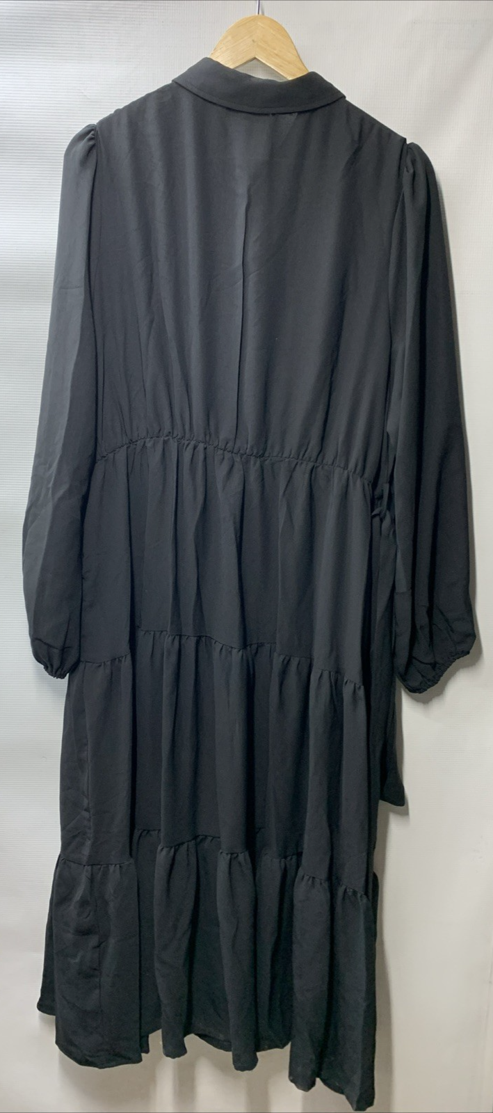 Jasambac Womens Casual 3/4 Sleeve Shirt Dress Button-Up V Neck Size 2XL, Black