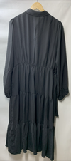 Jasambac Womens Casual 3/4 Sleeve Shirt Dress Button-Up V Neck Size 2XL, Black