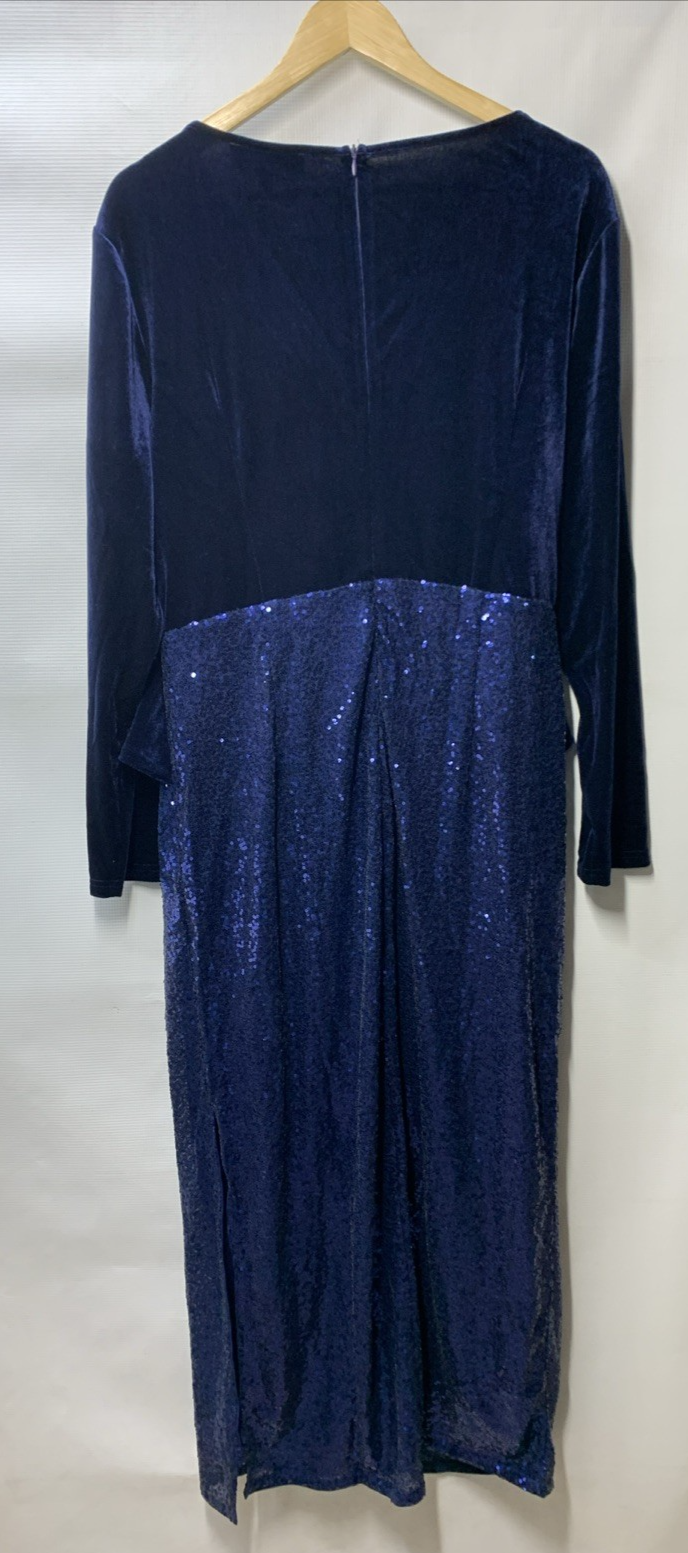 Hanna Nikole Women's Plus Size Velvet Side Slit Sequin Dress V Neck - Size 18W