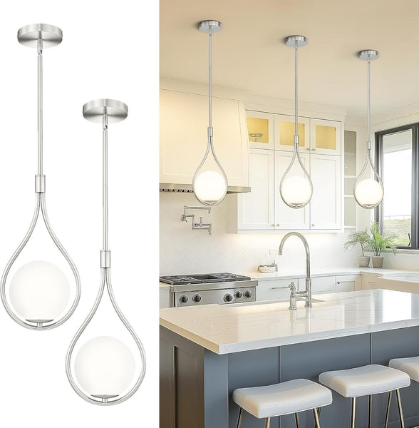 Autelo 2 Pack Pendant Lights Kitchen Island 1-Light Pendant Light Brushed Nickel