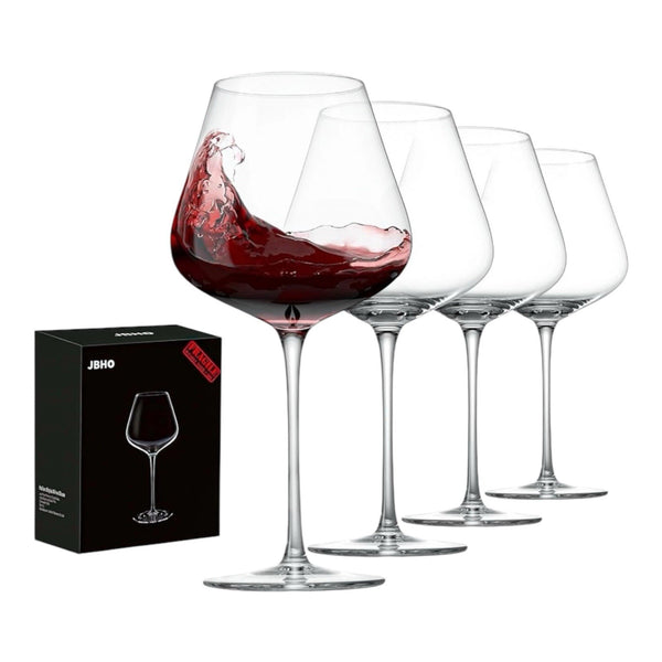 JBHO Set of 4-21 Ounce Hand Blown Italian Style Crystal Burgundy Wine Glasses