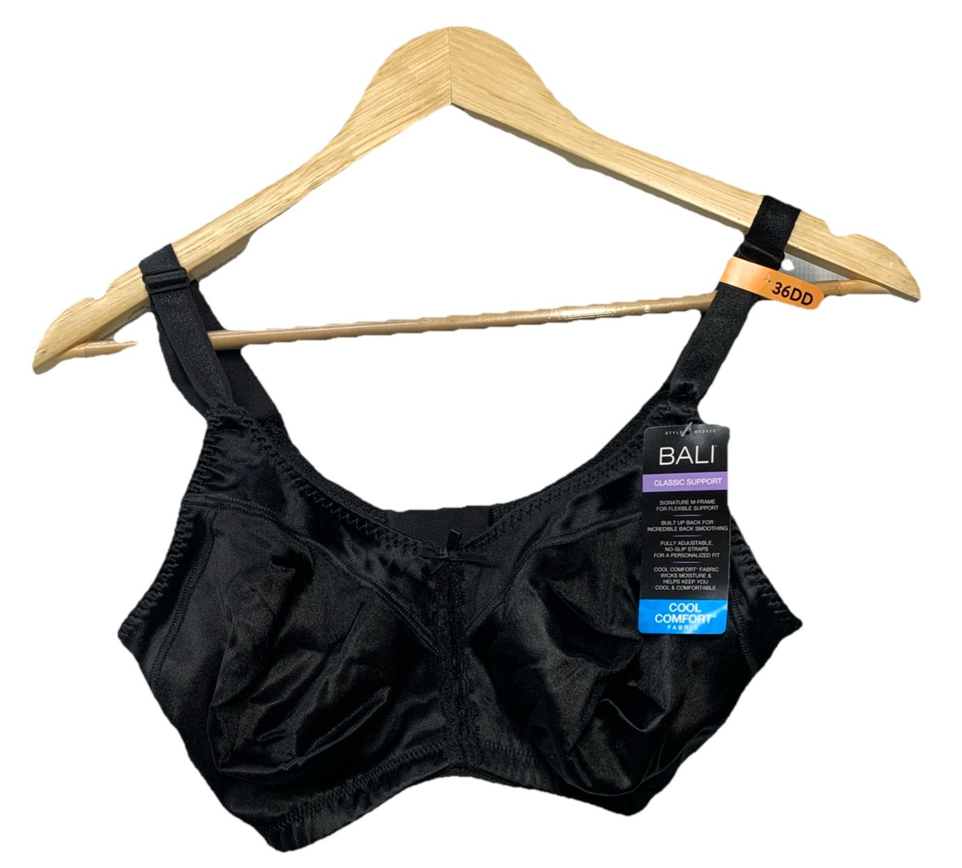 Bali Womens Double Support Wirefree Bra 36DD Black Classic Support Adjustable