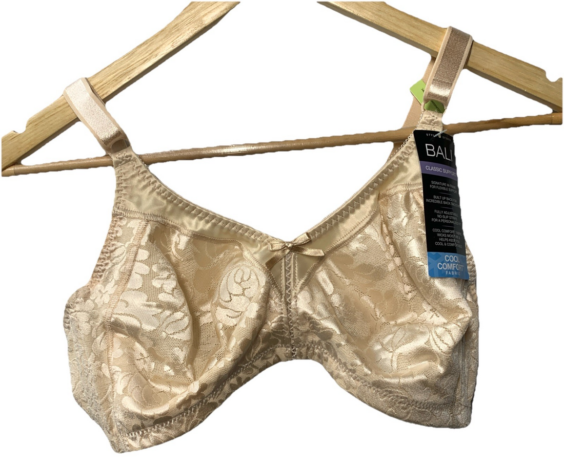 Bali Bra Size 38B Nude Double Support Lace Cool Comfort Wireless Support DF3372