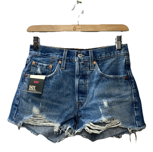 Levi's 501 Denim High Waist Cut Off Jeans Shorts Size 24 Athens Medium Wash Blue