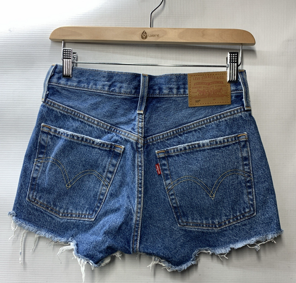 Levi's 501 Denim High Waist Cut Off Jeans Shorts Size 24 Athens Medium Wash Blue