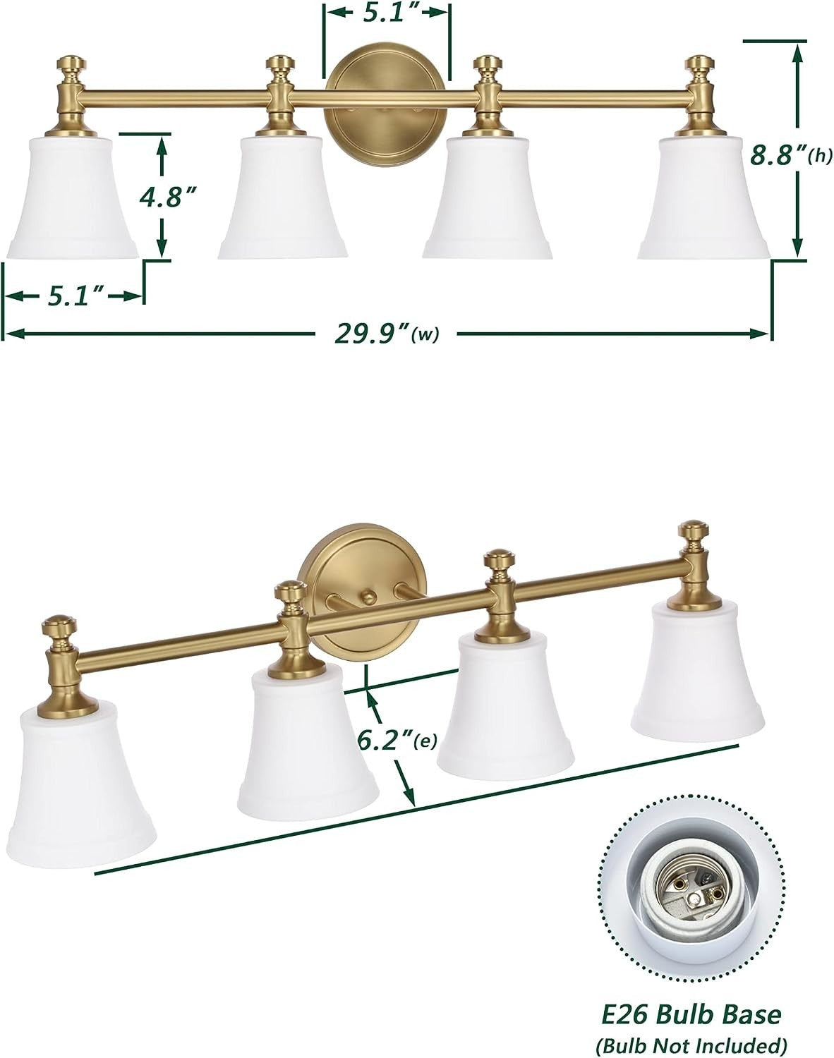Bathroom Vanity Light Fixtures Traditional Aged Brass 4 Lights Wall Sconce Light