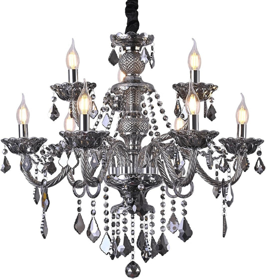 Uboxin Luxury Crystal Chandelier Smoke Gray Double Layer K9 Crystal Chandelier