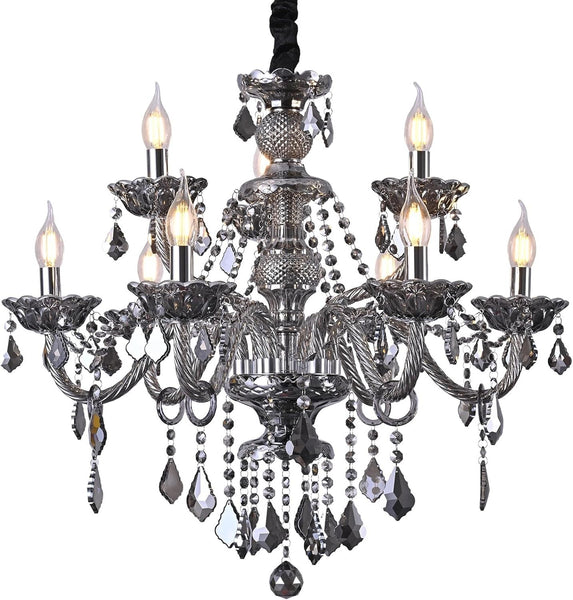 Uboxin Luxury Crystal Chandelier Smoke Gray Double Layer K9 Crystal Chandelier