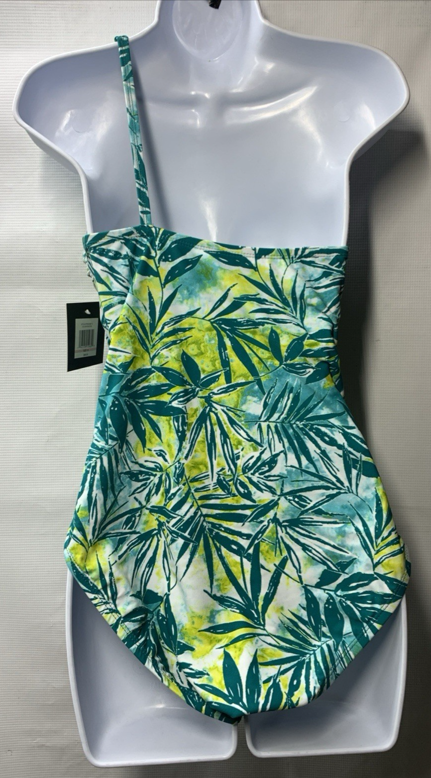 Ellen Tracy One Piece Swimsuit Size 10 Peacock Blue Yellow Over One Shoulder