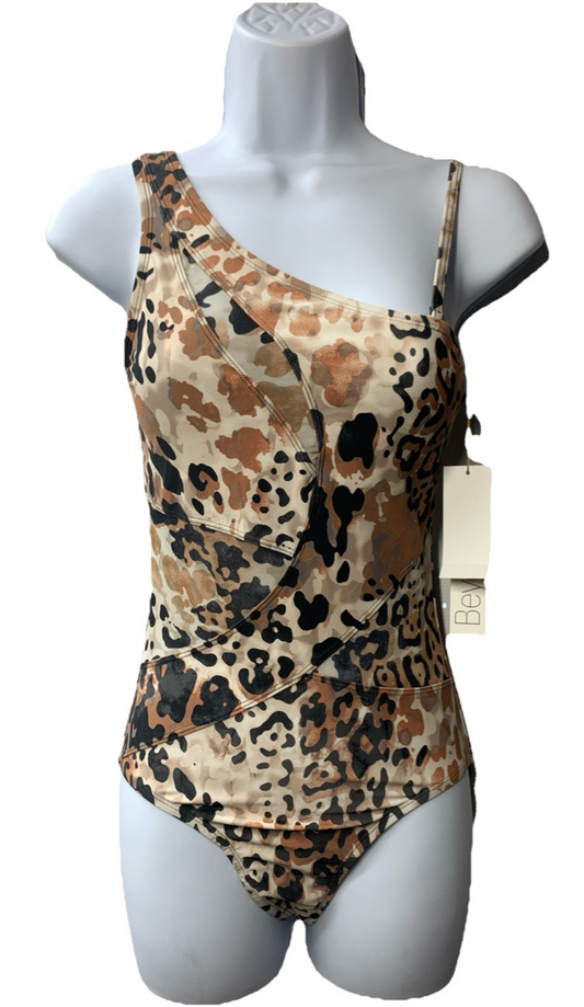 Beyond Control Women Brown Multi Mesh Animal-Print One-Shoulder One-Piece Size 6
