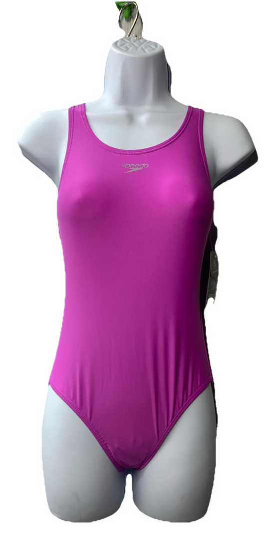 Speedo Solid Racerback One Piece Swimsuit Girls Size 10 Purple Swimwear Pull On