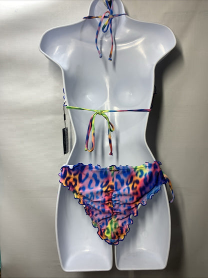 RELLECIGA Women's Leopard Wavy Triangle Bikini Set Brazilian Style Size Large
