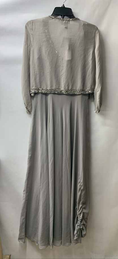 J Kara Women's 2 Piece Set Metallic Beaded Long Jacket Dress, Mercury, Size 16W