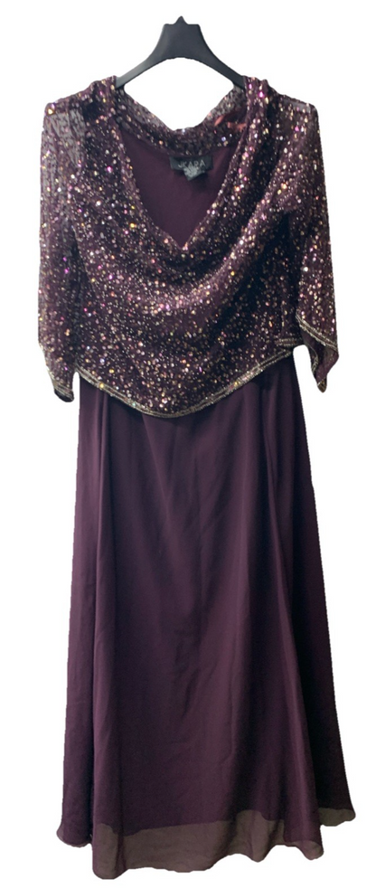 J Kara Women's Petite Long Beaded Formal Dress with Cowl Neck Purple Size 16P