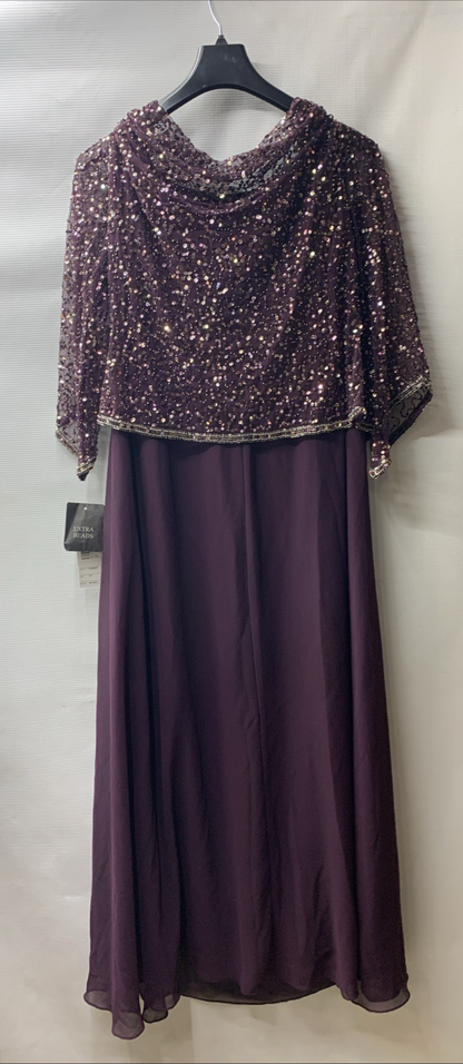 J Kara Women's Petite Long Beaded Formal Dress with Cowl Neck Purple Size 16P