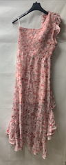 Grace Karin Dress One Shoulder Asymetrical Hem Wedding Guest Size 6 Floral Pink