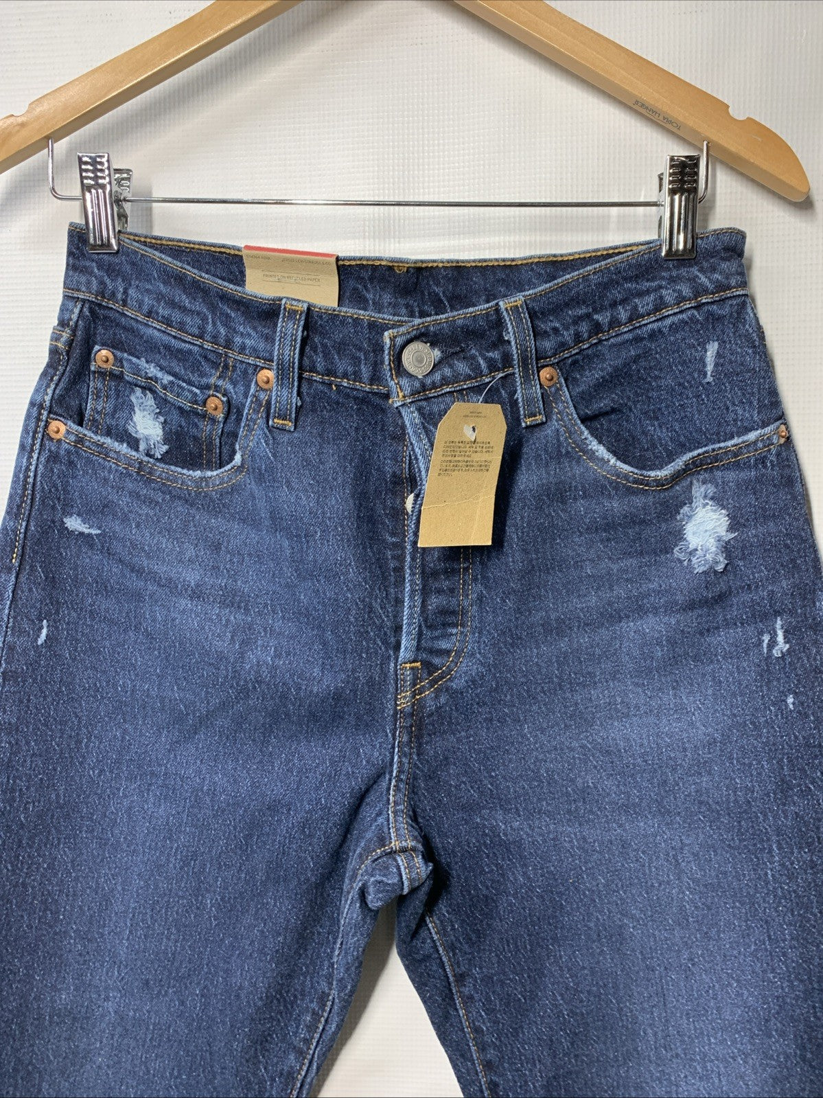 Levi's 501 Jeans Women's Cropped Straight Leg High Rise Distressed Size 28x26