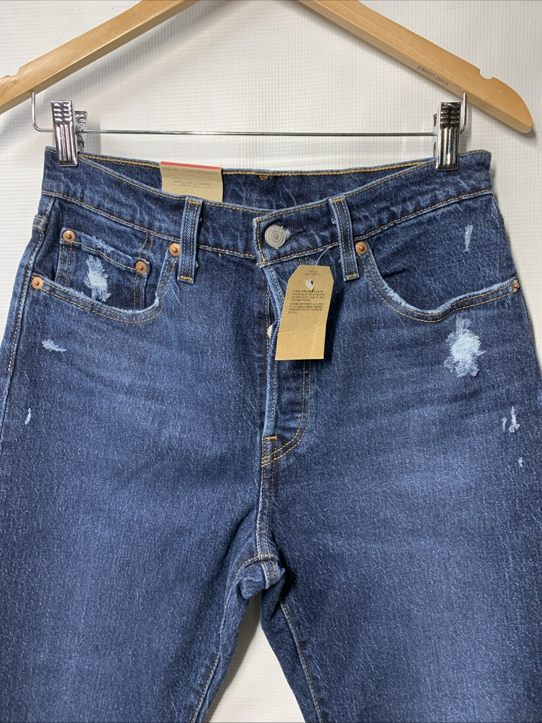 Levi's 501 Jeans Women's Cropped Straight Leg High Rise Distressed Size 28x26