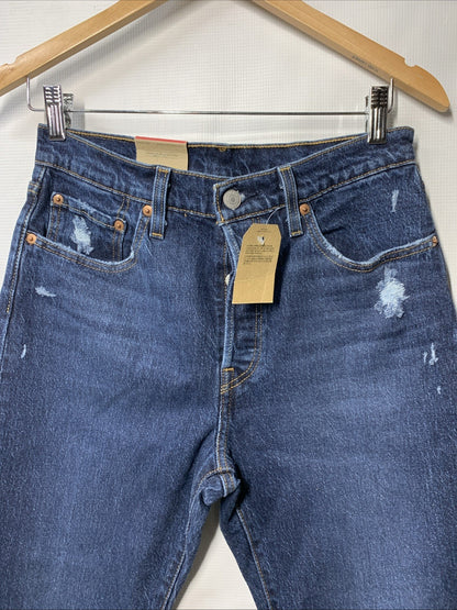 Levi's 501 Jeans Women's Cropped Straight Leg High Rise Distressed Size 28x26