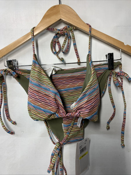 Becca Women's Free Spirit Triangle Top and Tie Side Bottom Bikini Set Medium