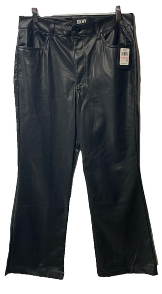 DKNY Black Women’s Soft Faux Leather Mini Boot Flare Long Pants Size 10 Black