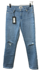 Paige Brigitte Mid Rise Boyfriend Cropped Jeans Pants Destructed Light Wash 24