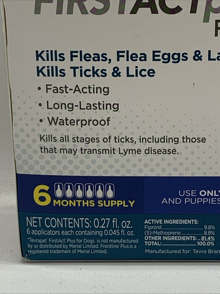 TevraPet First Act Plus for Dogs 23-44 lbs 6 Month Supply Flea Egg Larvae Ticks