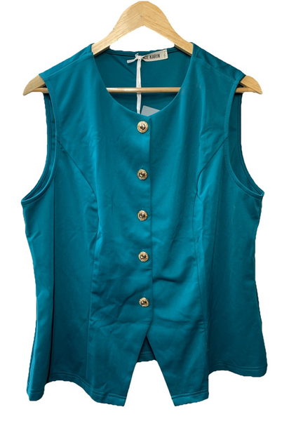 GRACE KARIN Womens Stand Tank Top Shirt Sleeveless Size 2XL Teal Business Formal
