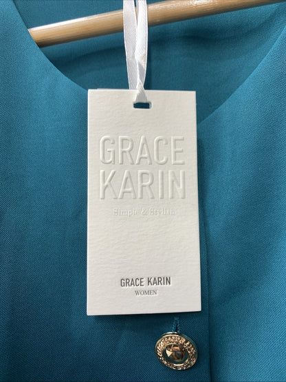GRACE KARIN Womens Stand Tank Top Shirt Sleeveless Size 2XL Teal Business Formal
