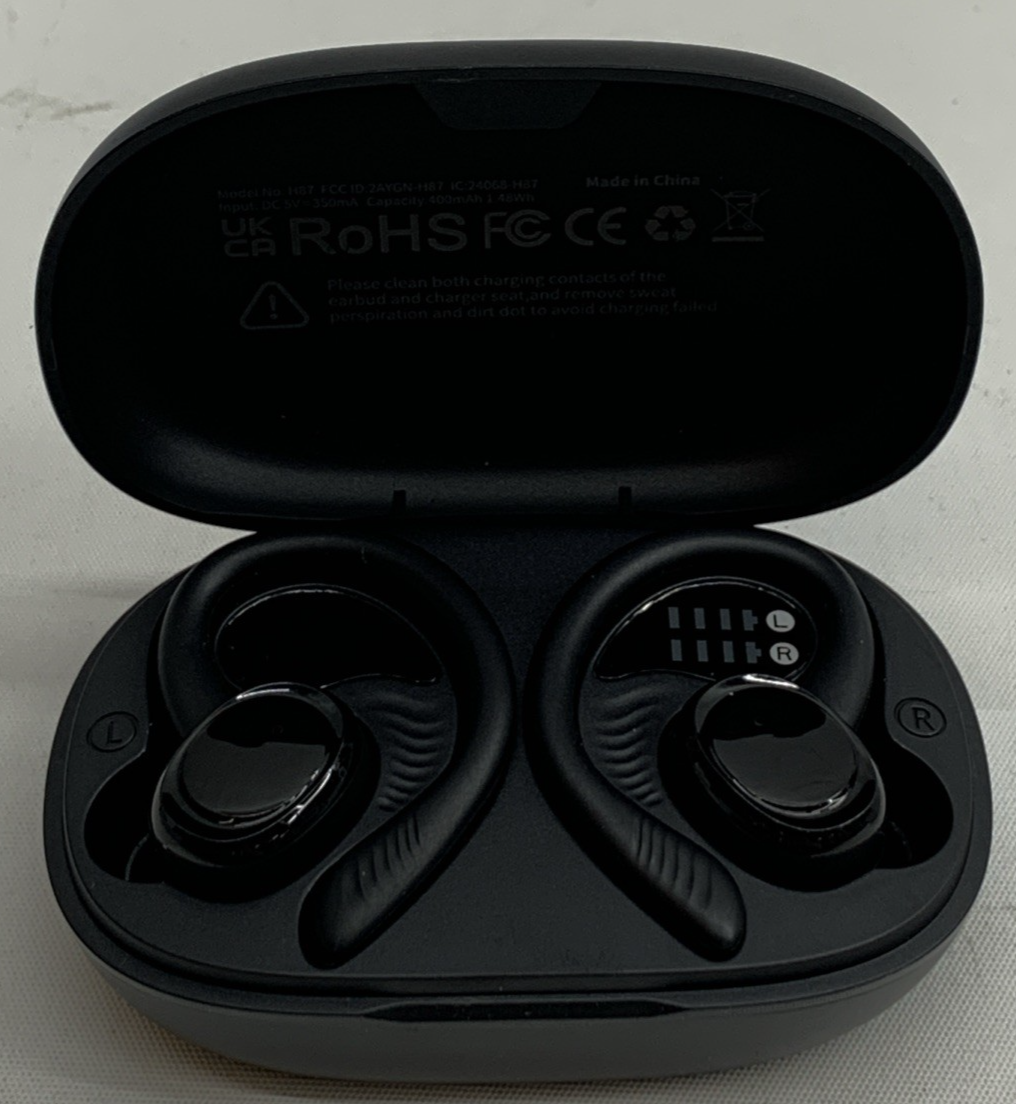Wireless Earbuds Sport H87 2025 Bluetooth 5.4 Headphones with Earhooks, A-Black