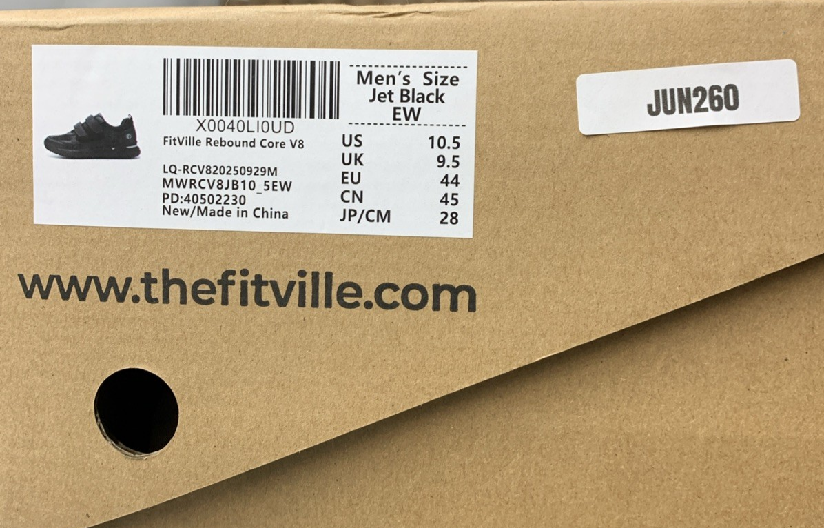 FitVille Men Rebound Core V8 Extra Wide Diabetic Shoes For Neuropathy 10.5 Black
