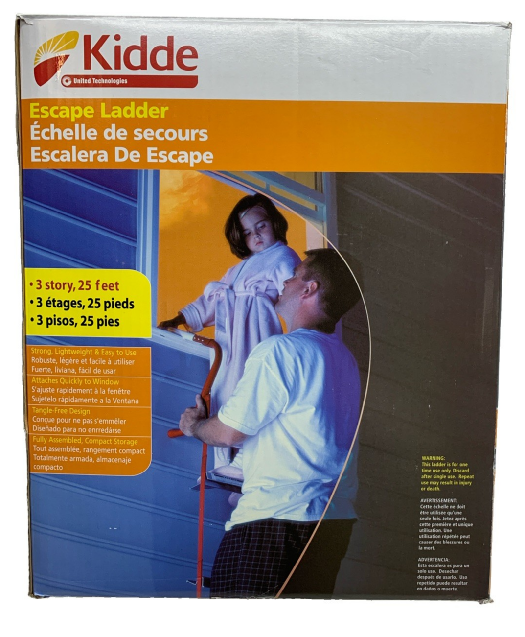 Kidde Fire Escape Ladder, 3-Story Rope Ladder, Extends to 25-Feet, Anti-Slip Run