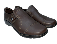 Women's Clarks Collection Cora Poppy Shoes Dark Brown Tumbled Pull-on Size 10