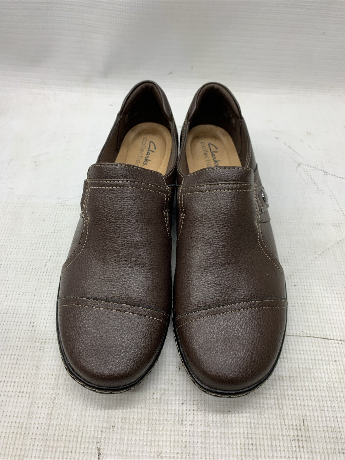 Women's Clarks Collection Cora Poppy Shoes Dark Brown Tumbled Pull-on Size 10