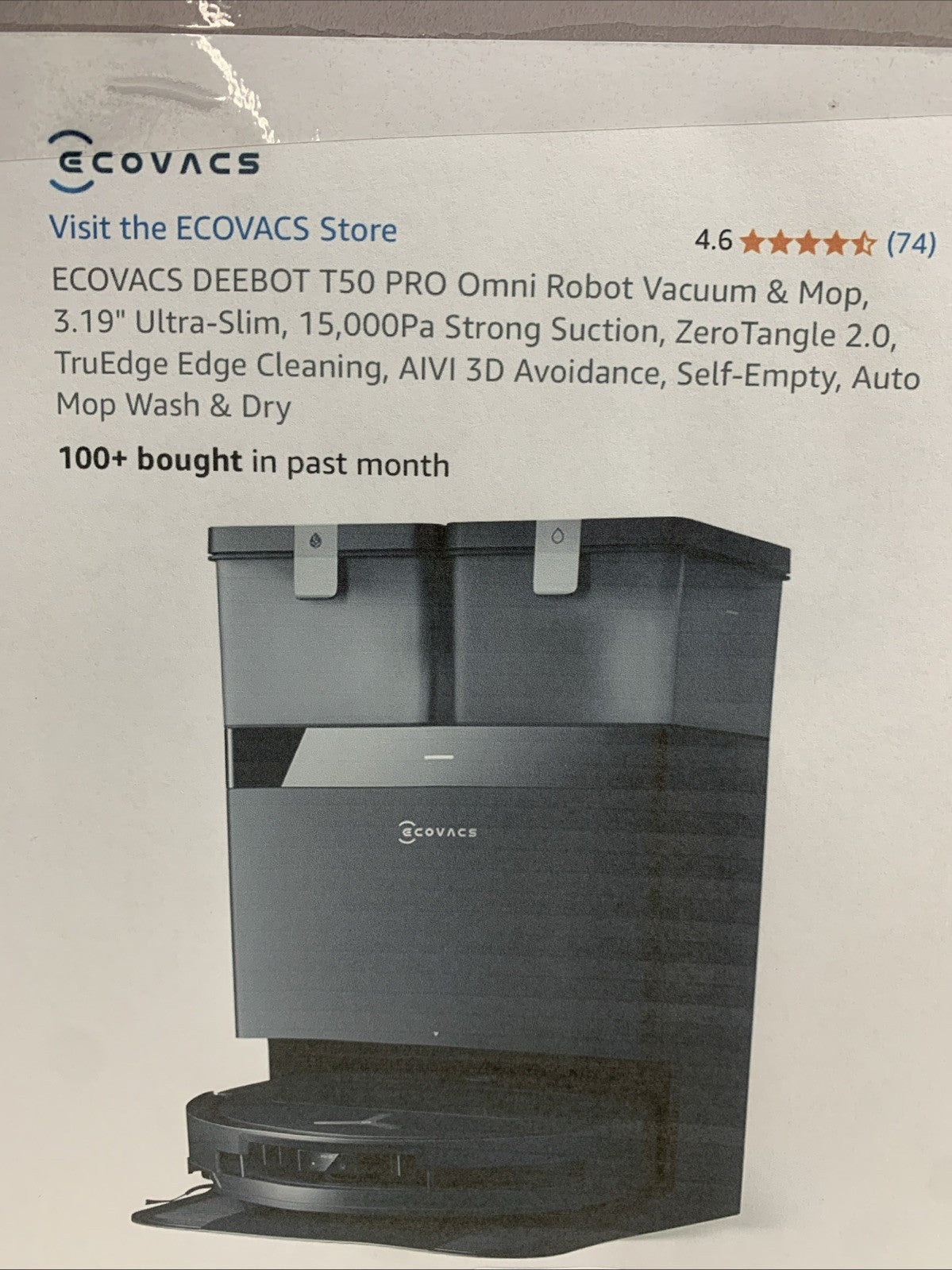 ECOVACS DEEBOT T50 PRO Omni Robot Vacuum & Mop 3.19” Ultra-Slim 15,000Pa Suction