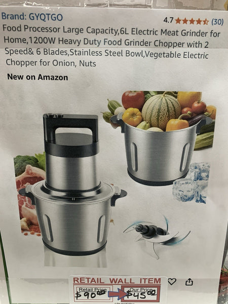 GYQTGO Food Processor Large Capacity 6L Electric Grinder for Frozen Meat, Veggie