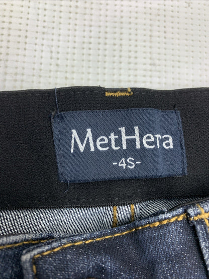 MetHera High Rise Jeans Straight Leg Stretch Denim Size 4S Long Pants Zip Fly
