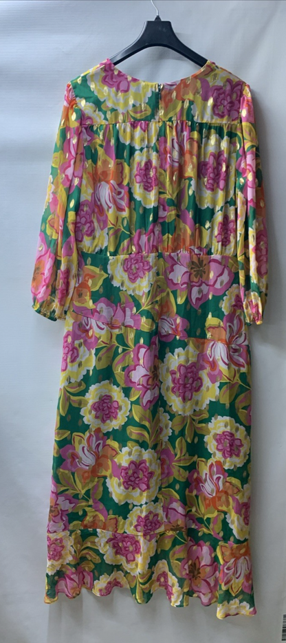 Donna Morgan Women's Foil Printed Wrap Look with Ruching Details, Multi, Size 16