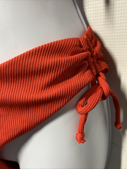 Nasty Gal Women's Ribbed Bandeau Ruched Bikini Suit 2 Set Swimwear Red Size 4