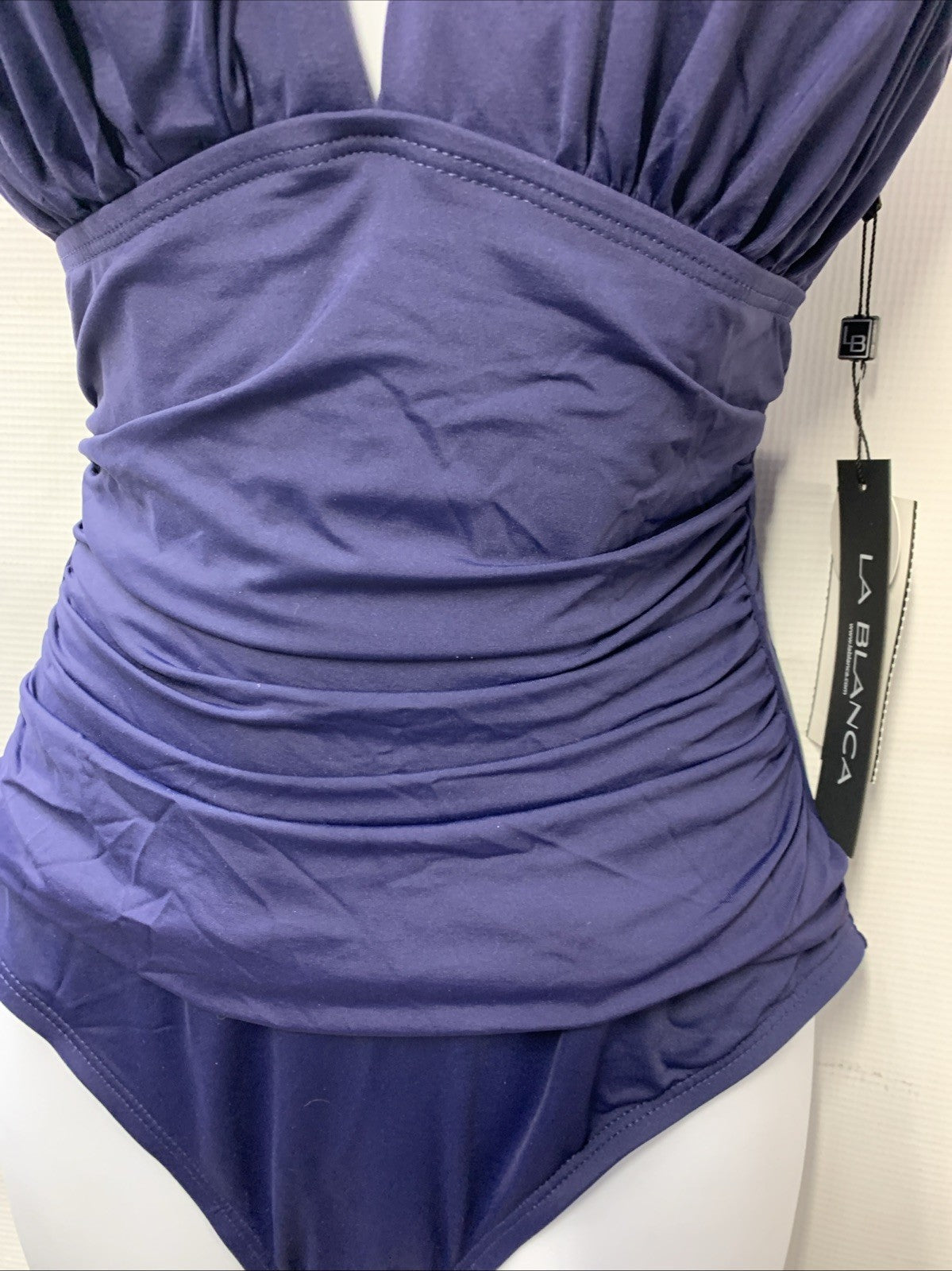 La Blanca Women One Piece Swimsuit High Neck Keyhole Island Goddess Size 10 Navy