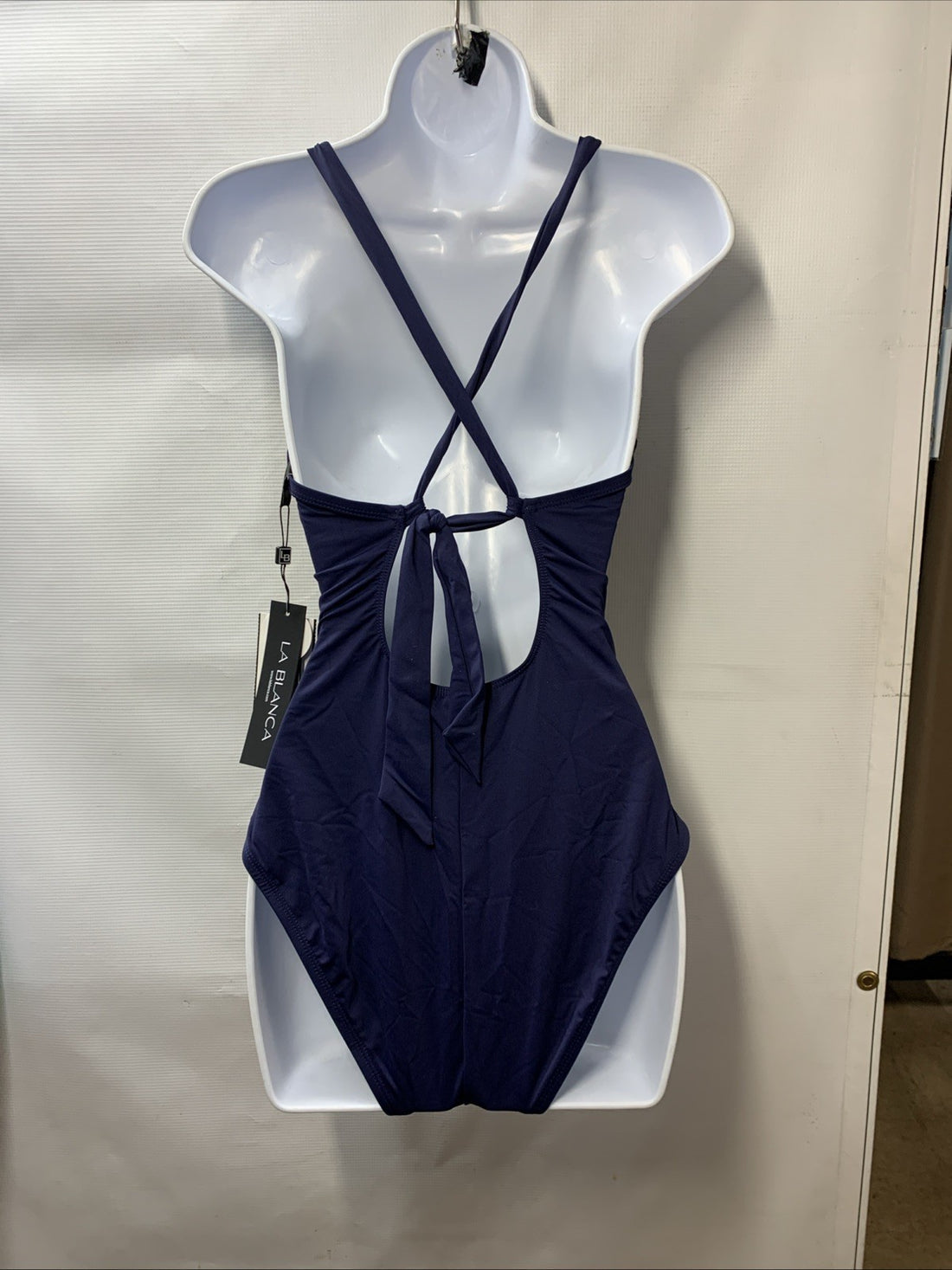 La Blanca Women One Piece Swimsuit High Neck Keyhole Island Goddess Size 10 Navy